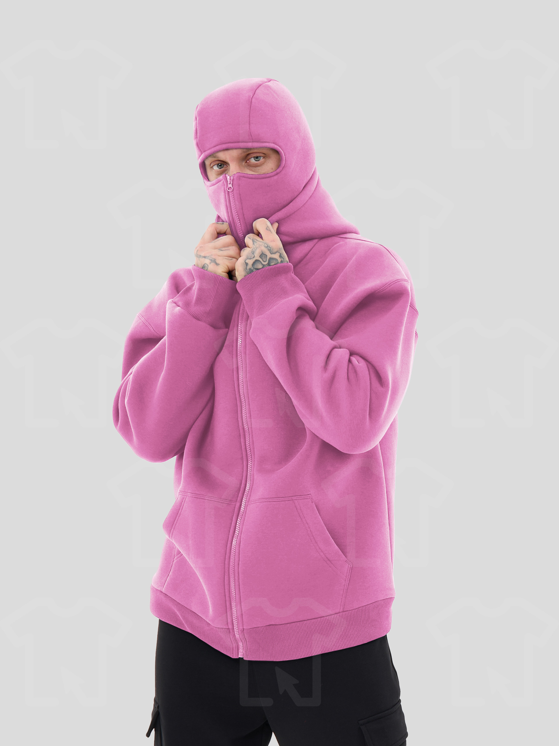 Худи Oversize BALACLAVA ZIP (на молнии) Премиум с начесом, цвет: розовый